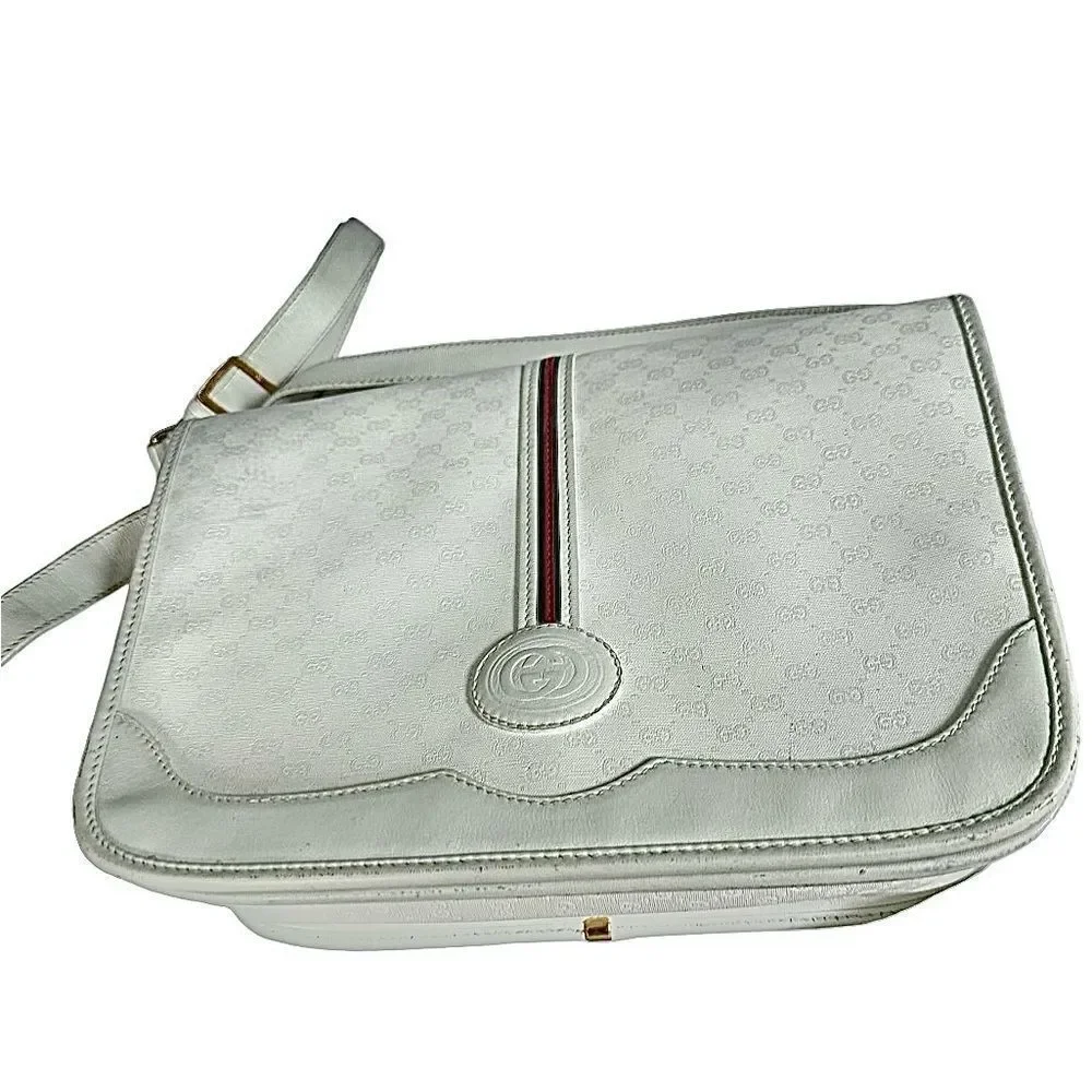 Gucci white gg canvas and leather crossbody bag